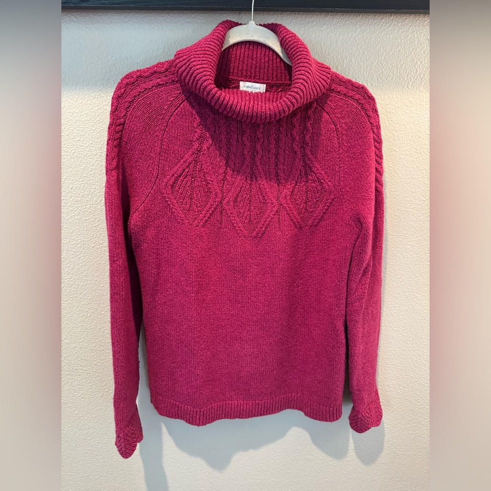 Sundance Pink Scalloped Cuff Silk Blend Turtleneck Mountainview Sweater Size M